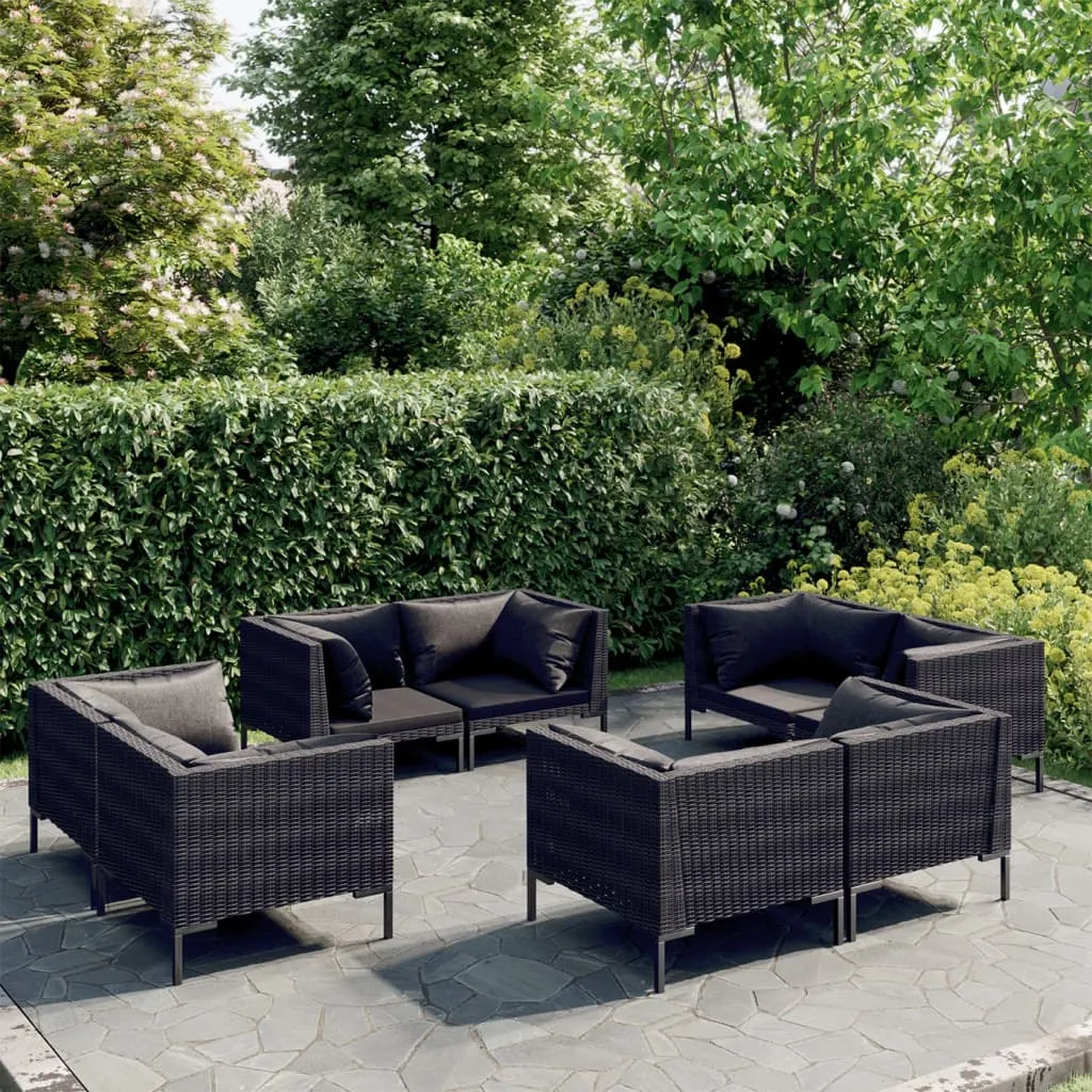 vidaXL Set Divani Giardino 8 pz con Cuscini in Polyrattan Grigio Scuro