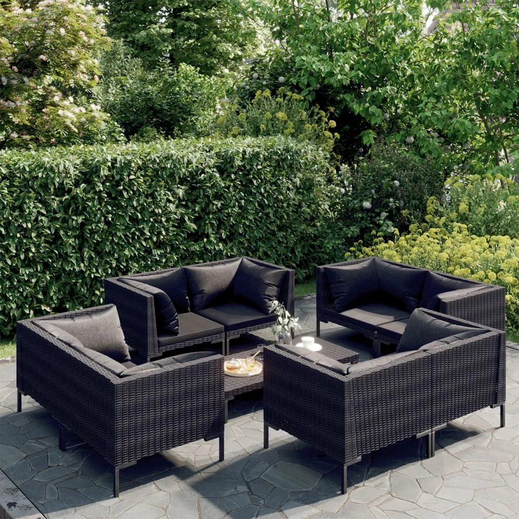 vidaXL Set Divani Giardino 9 pz con Cuscini in Polyrattan Grigio Scuro