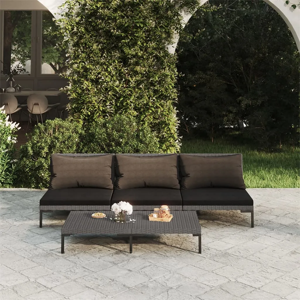 vidaXL Set Divani da Giardino 4pz con Cuscini Polyrattan Grigio Scuro