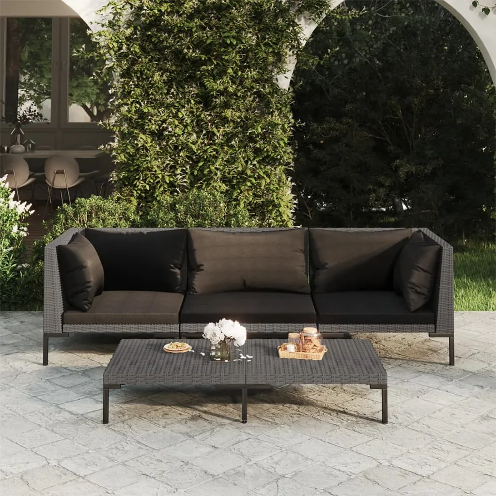 vidaXL Set Divani Giardino 4 pz con Cuscini in Polyrattan Grigio Scuro