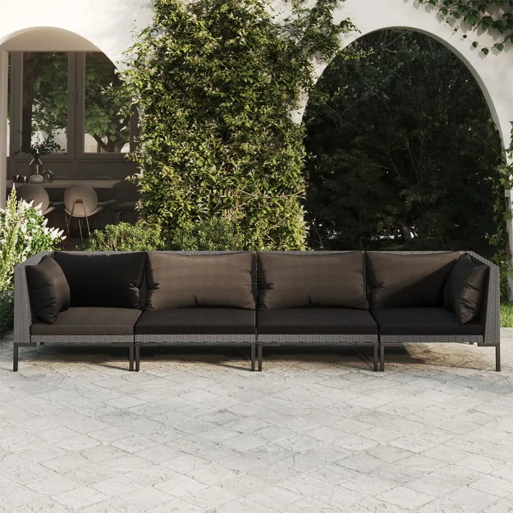 vidaXL Set Divani Giardino 4 pz con Cuscini in Polyrattan Grigio Scuro