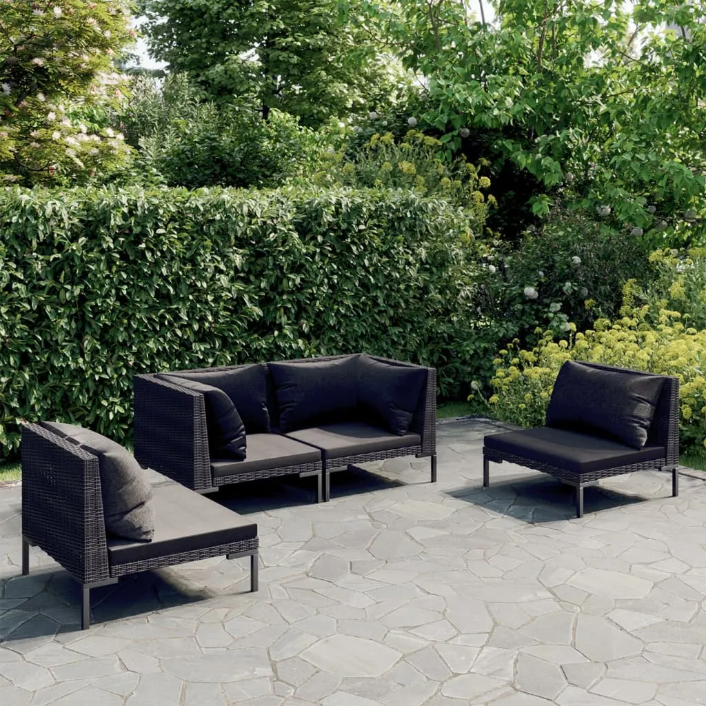 vidaXL Set Divani Giardino 4 pz con Cuscini in Polyrattan Grigio Scuro