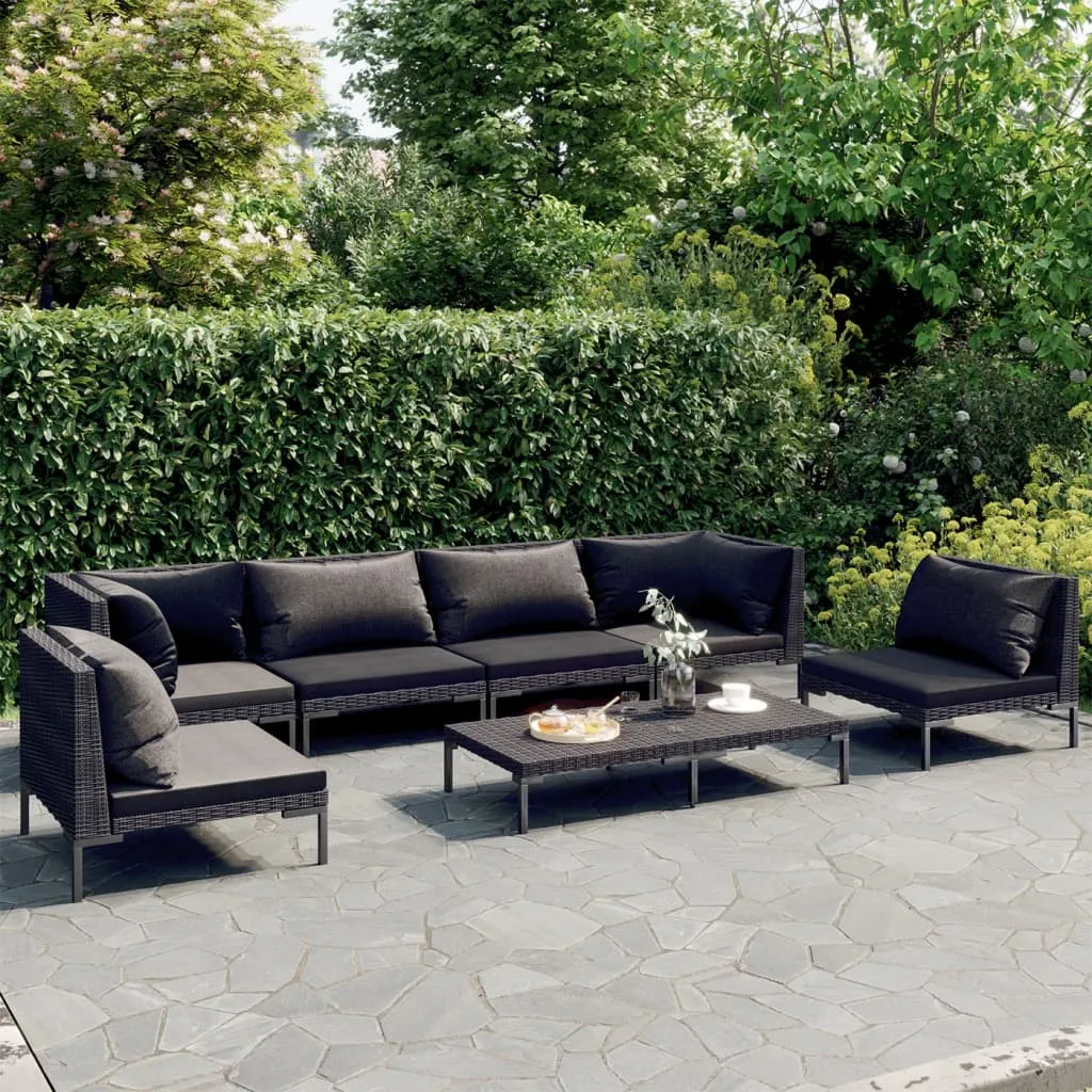 vidaXL Set Divani Giardino 7 pz con Cuscini in Polyrattan Grigio Scuro