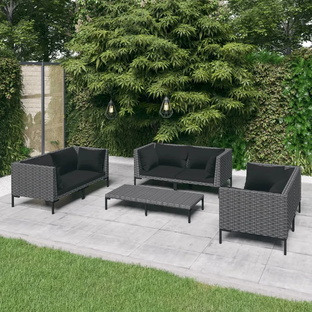 vidaXL Set Divani Giardino 7 pz con Cuscini in Polyrattan Grigio Scuro