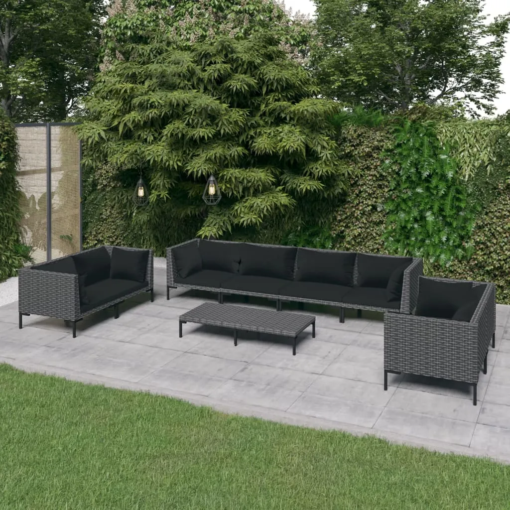 vidaXL Set Divani Giardino 9pz con Cuscini in Polyrattan Grigio Scuro