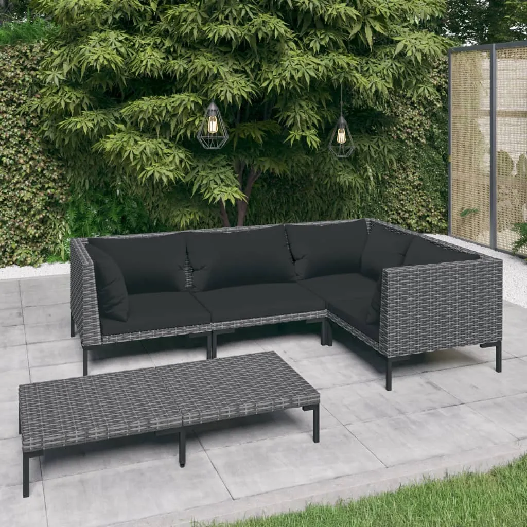 vidaXL Set Divani Giardino 5 pz con Cuscini in Polyrattan Grigio Scuro