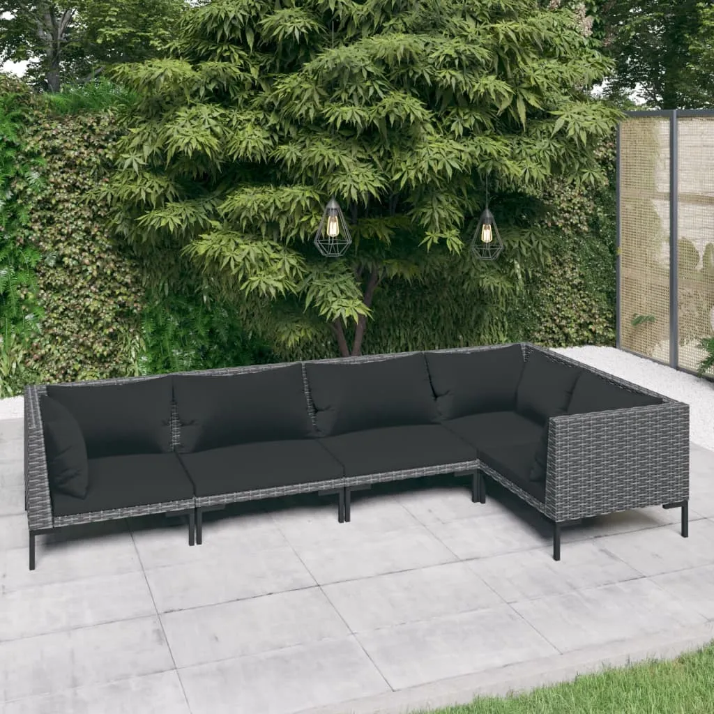 vidaXL Set Divani Giardino 5 pz con Cuscini in Polyrattan Grigio Scuro