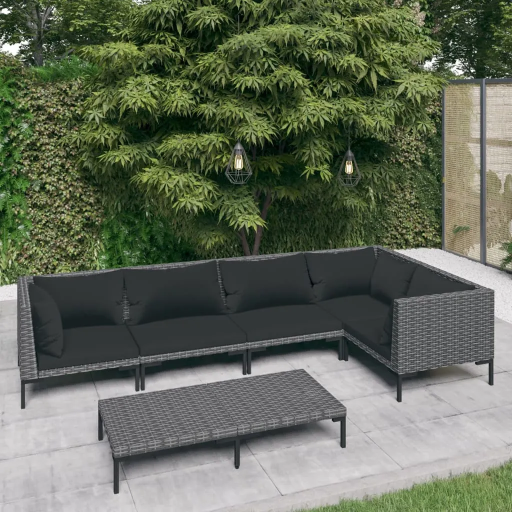 vidaXL Set Divani Giardino 6 pz con Cuscini in Polyrattan Grigio Scuro