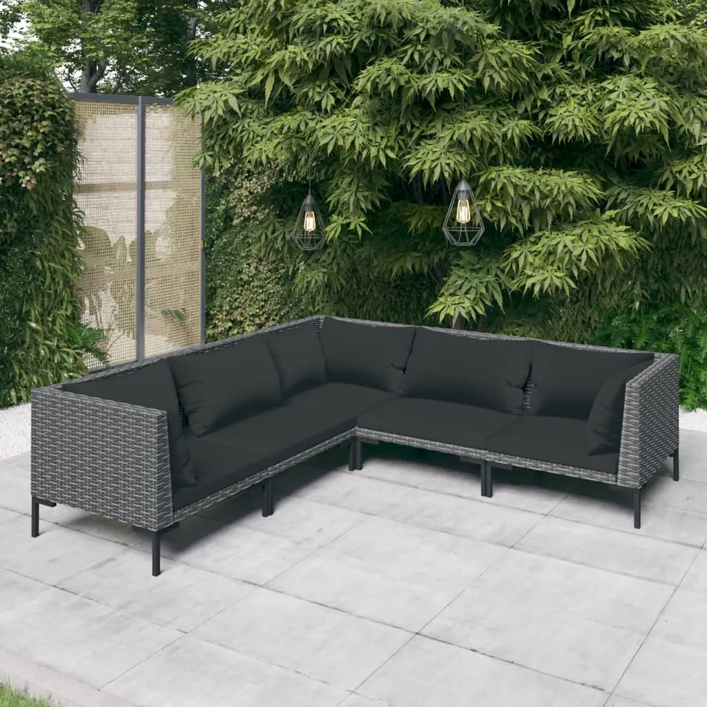 vidaXL Set Divani Giardino 5 pz con Cuscini in Polyrattan Grigio Scuro