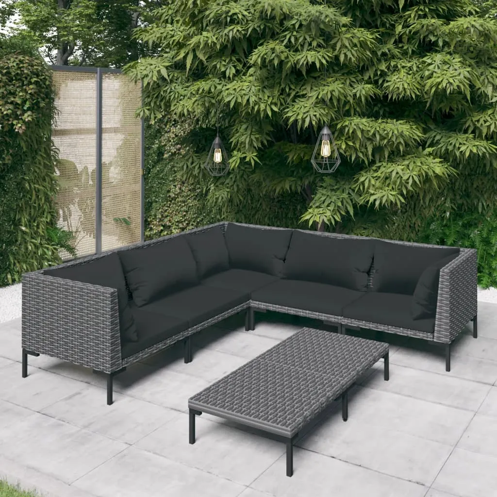 vidaXL Set Divani Giardino 6 pz con Cuscini in Polyrattan Grigio Scuro