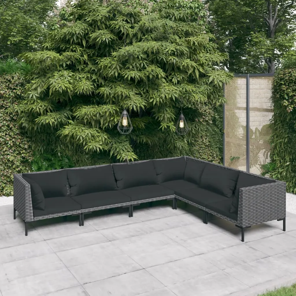 vidaXL Set Divani Giardino 6 pz con Cuscini in Polyrattan Grigio Scuro