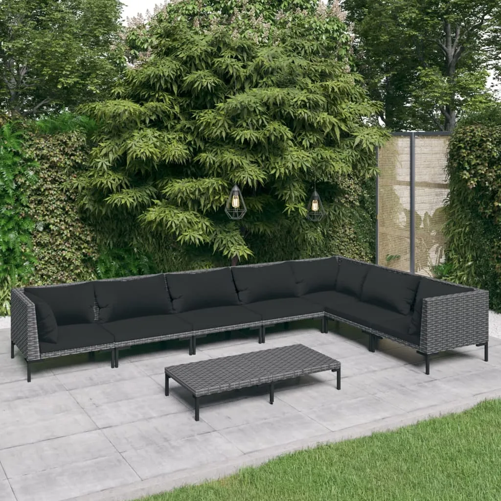 vidaXL Set Divani Giardino 8 pz con Cuscini in Polyrattan Grigio Scuro