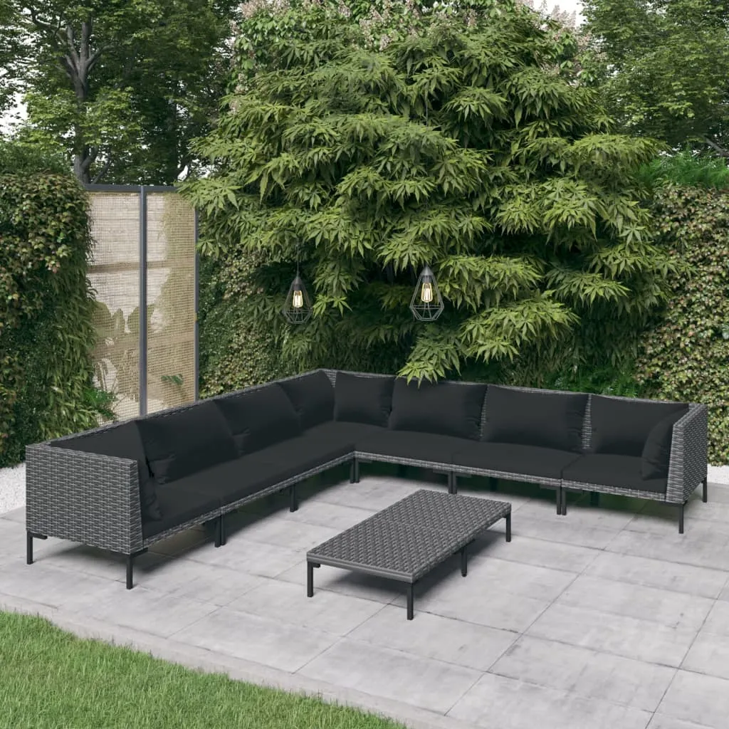 vidaXL Set Divani Giardino 8 pz con Cuscini in Polyrattan Grigio Scuro