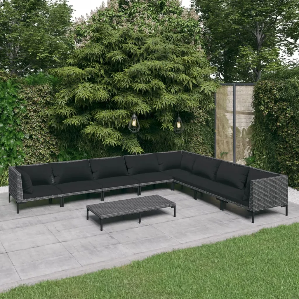 vidaXL Set Divani Giardino 9 pz con Cuscini in Polyrattan Grigio Scuro