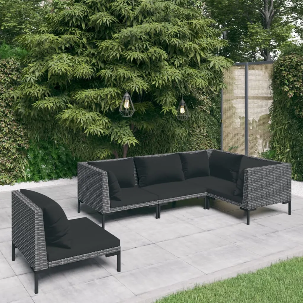 vidaXL Divani da Giardino 5 pz con Cuscini in Polyrattan Grigio Scuro