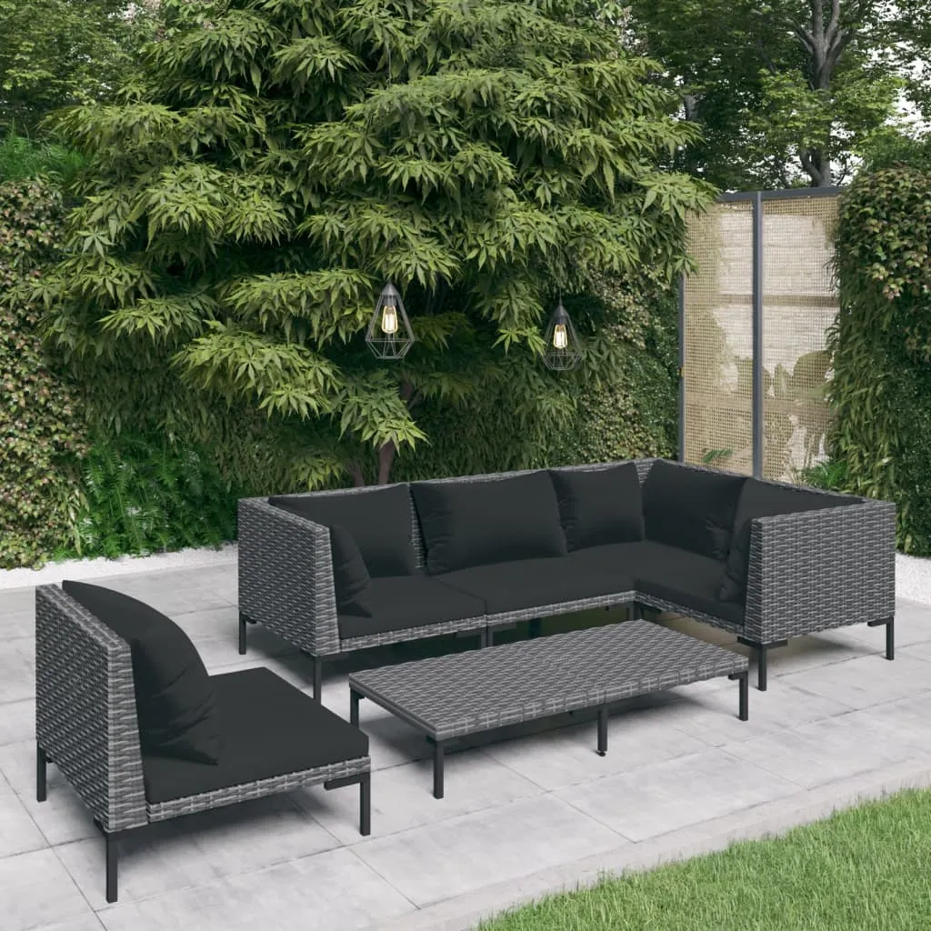 vidaXL Set Divani Giardino 6 pz con Cuscini in Polyrattan Grigio Scuro