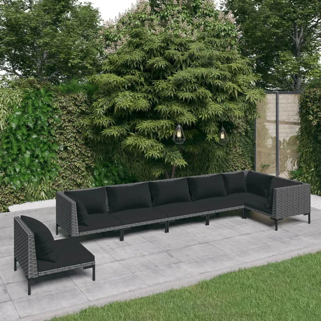 vidaXL Set Divani da Giardino 7 pz con Cuscini Polyrattan Grigio Scuro