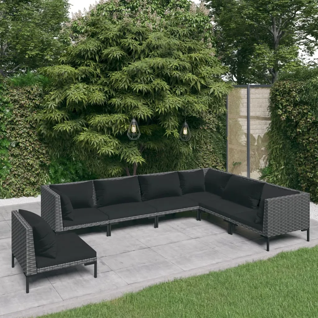 vidaXL Set Divani da Giardino 7 pz con Cuscini Polyrattan Grigio Scuro