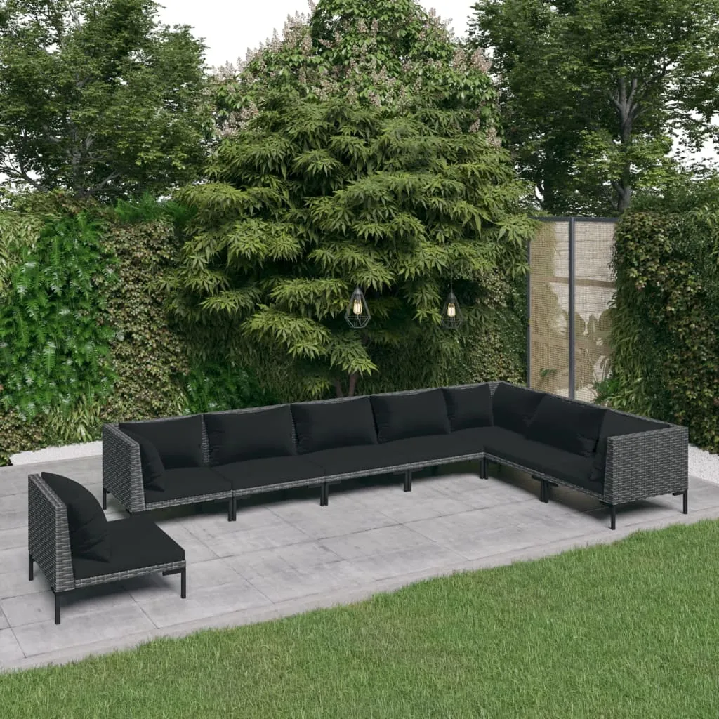 vidaXL Set Divani Giardino 8 pz con Cuscini in Polyrattan Grigio Scuro