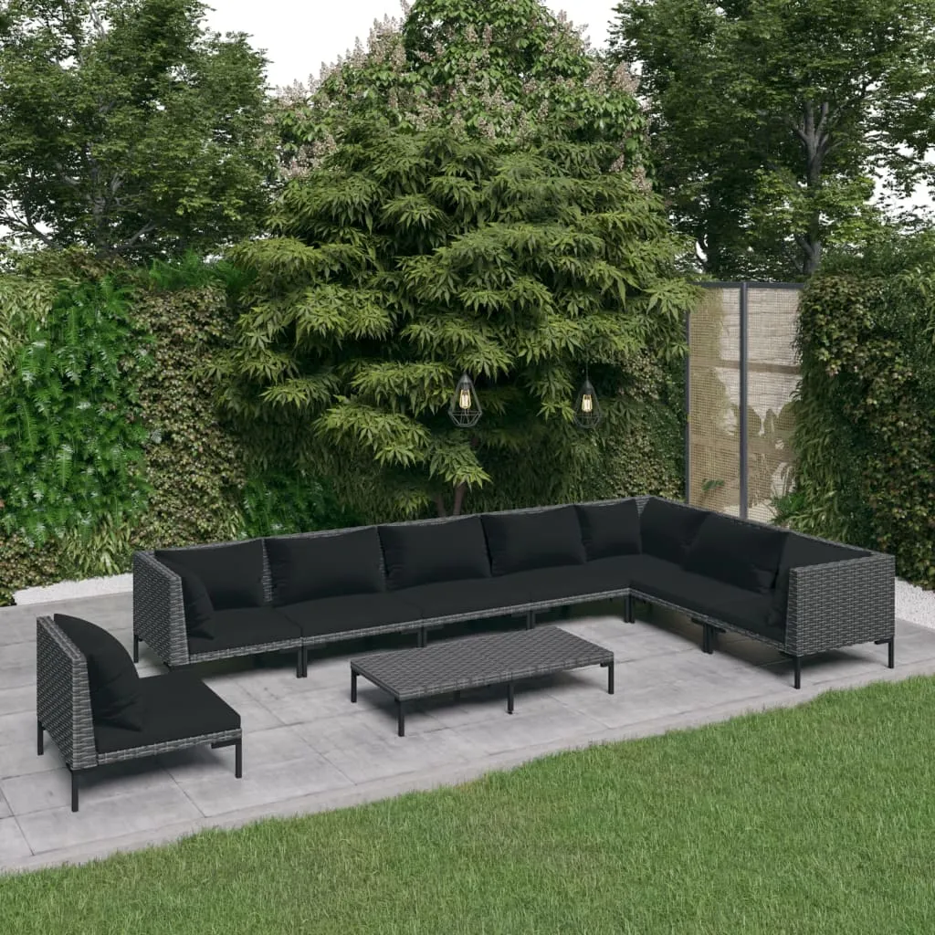 vidaXL Set Divani Giardino 9 pz con Cuscini in Polyrattan Grigio Scuro