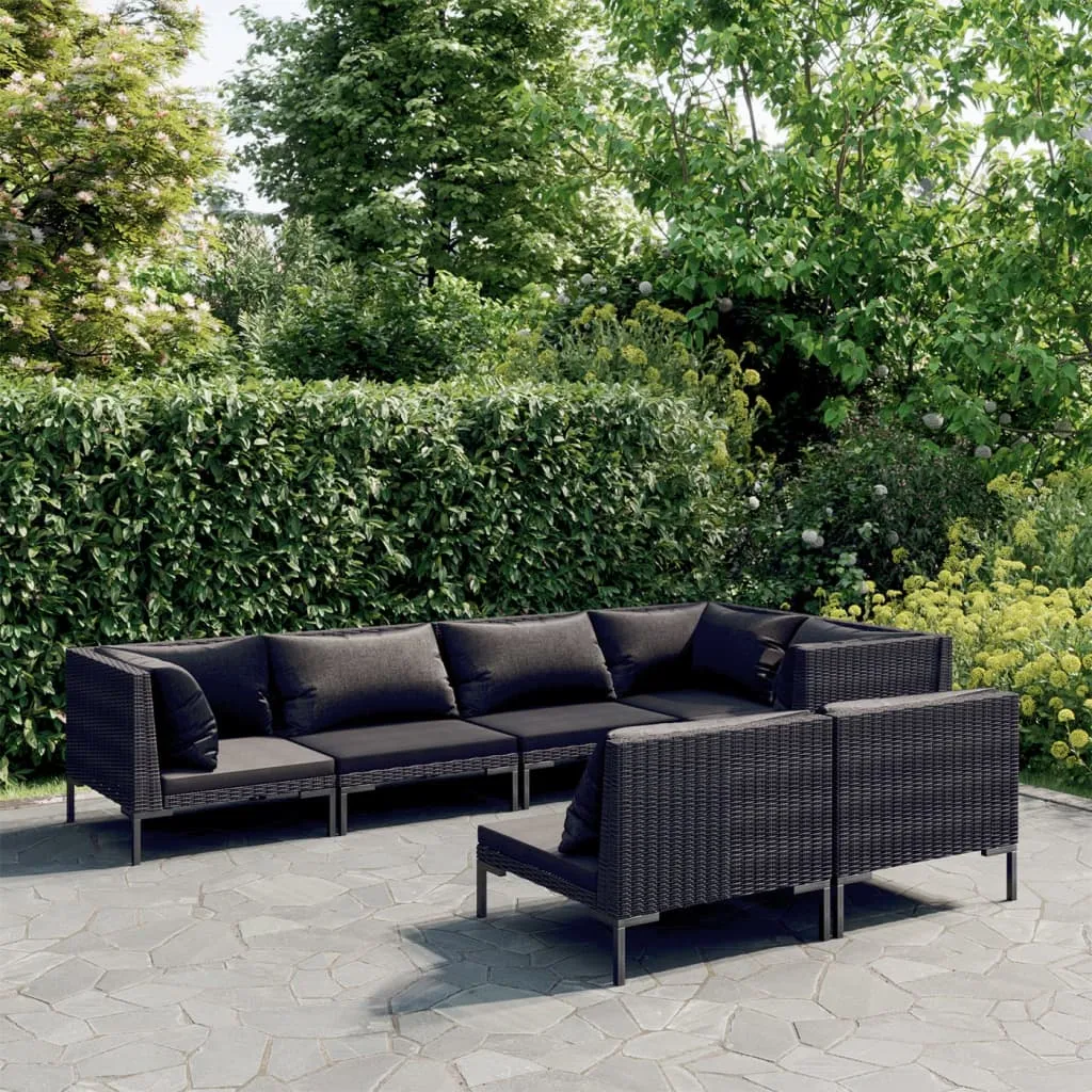 vidaXL Set Divani da Giardino 7 pz con Cuscini Polyrattan Grigio Scuro