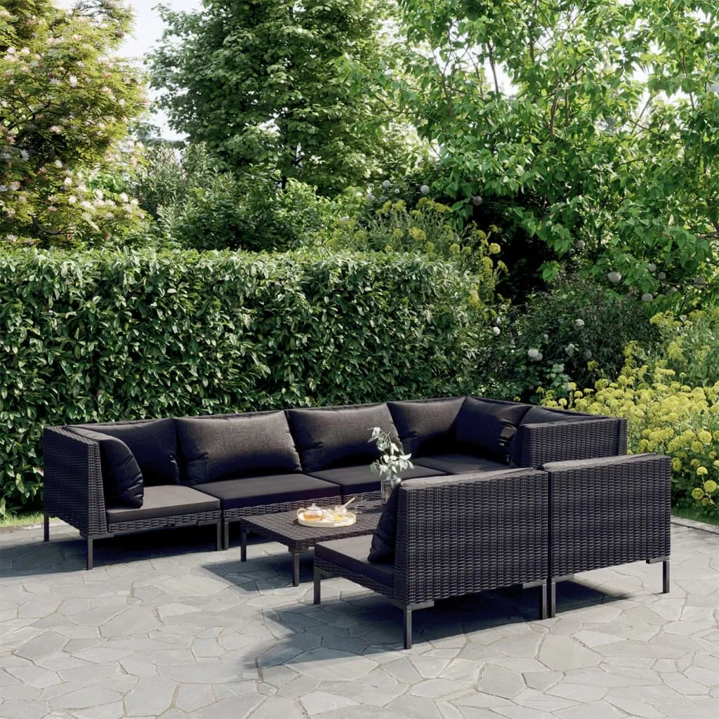 vidaXL Set Divani Giardino 8 pz con Cuscini in Polyrattan Grigio Scuro