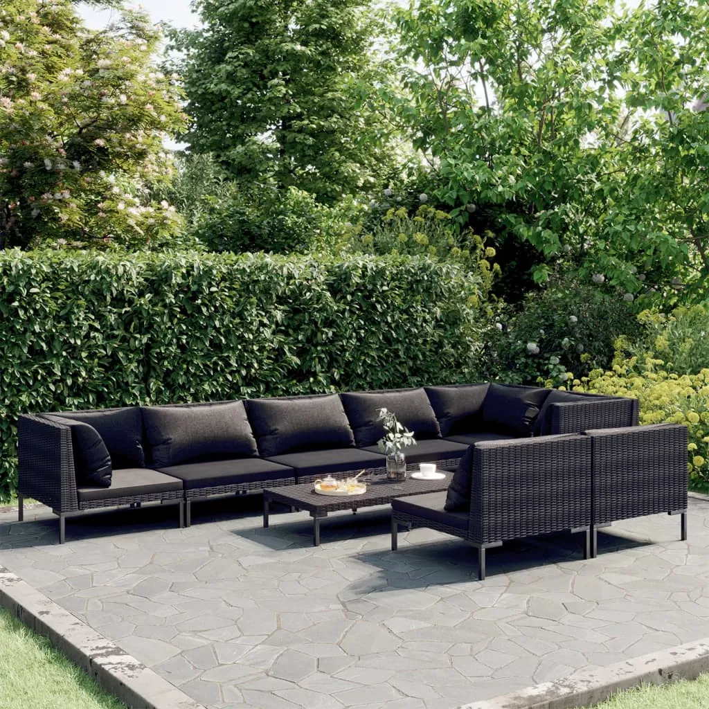 vidaXL Set Divani Giardino 9 pz con Cuscini in Polyrattan Grigio Scuro