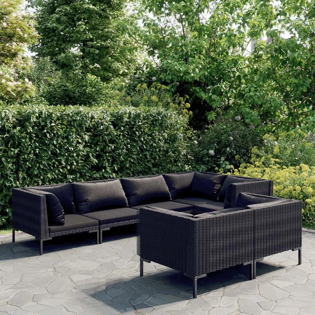 vidaXL Set Divani Giardino 7 pz con Cuscini in Polyrattan Grigio Scuro