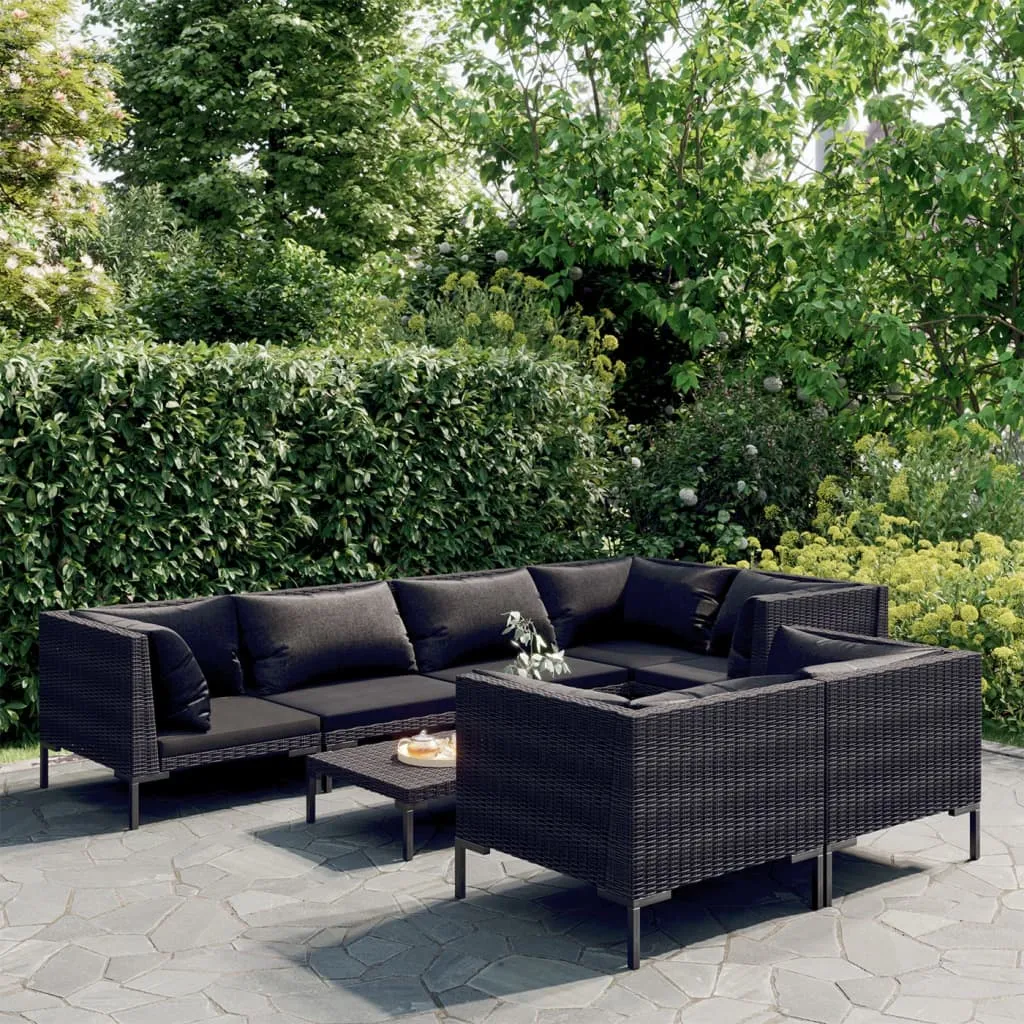 vidaXL Set Divani Giardino 8 pz con Cuscini in Polyrattan Grigio Scuro