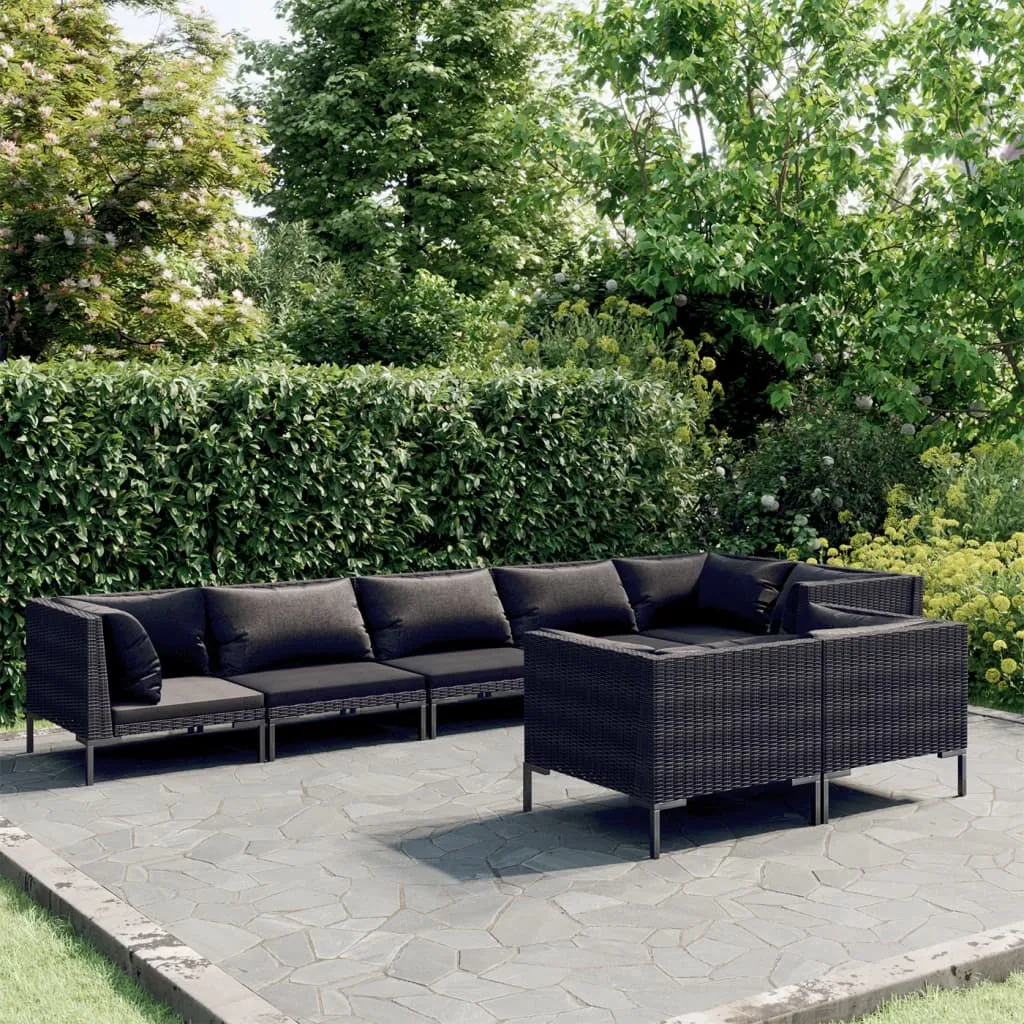 vidaXL Set Divani Giardino 8 pz con Cuscini in Polyrattan Grigio Scuro