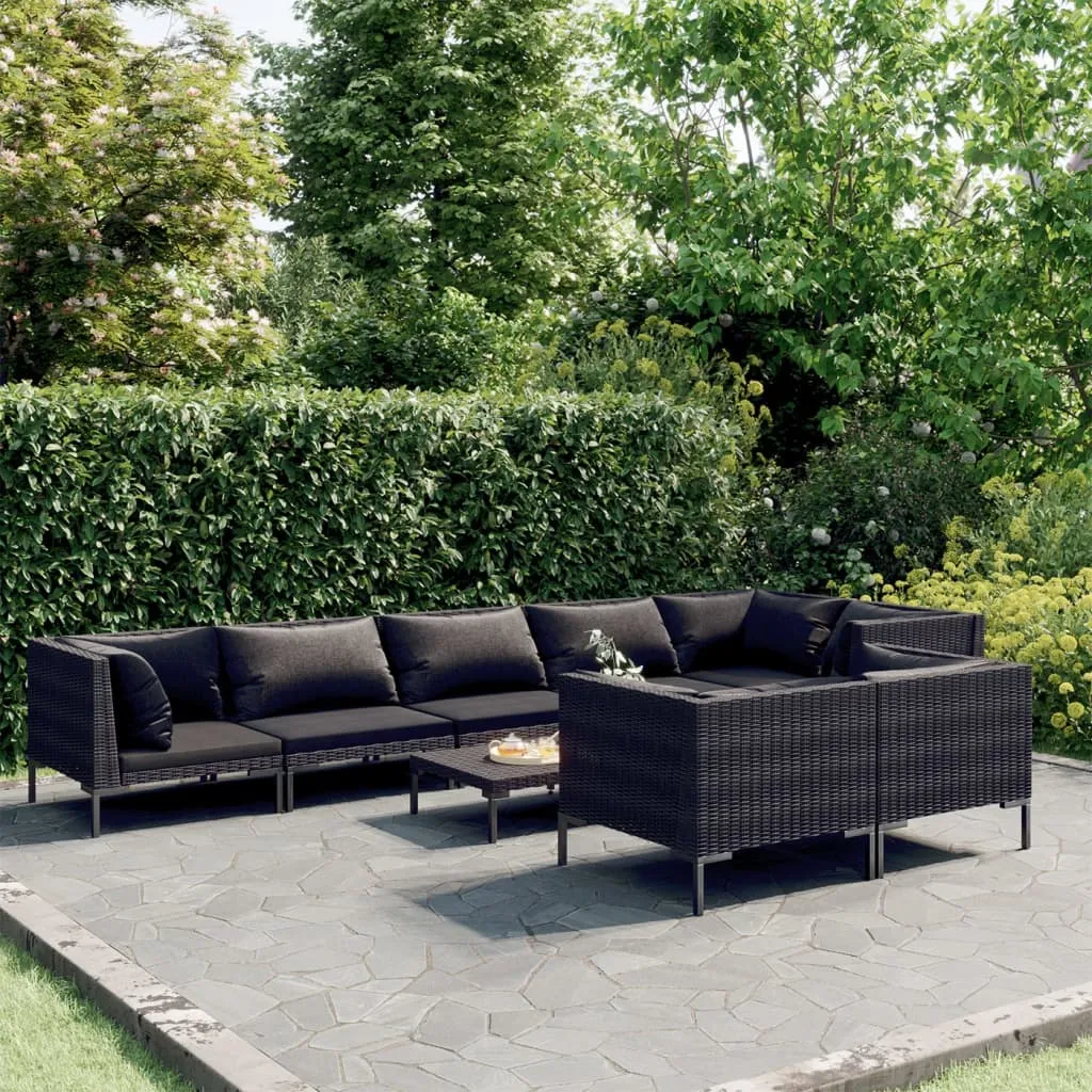 vidaXL Set Divani Giardino 9pz con Cuscini in Polyrattan Grigio Scuro