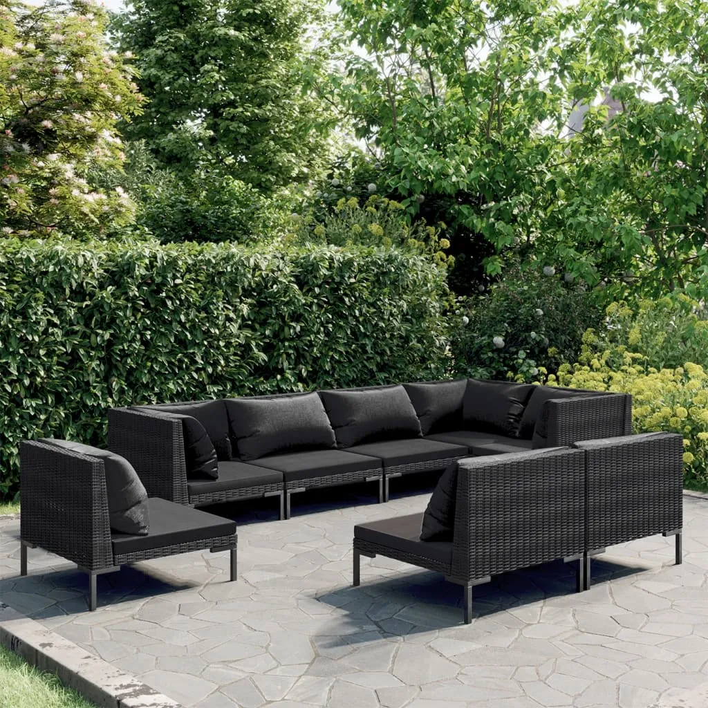 vidaXL Set Divani Giardino 8 pz con Cuscini in Polyrattan Grigio Scuro