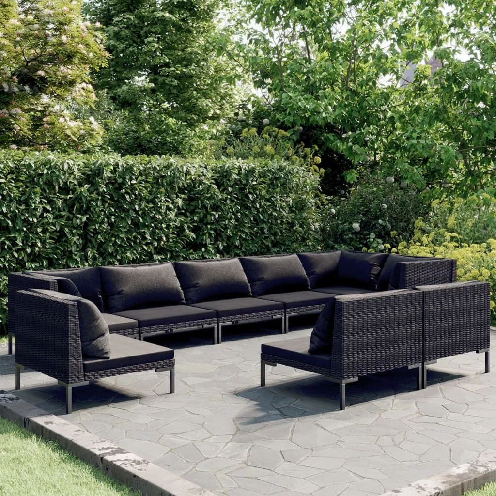 vidaXL Set Divani da Giardino 9 pz con Cuscini Polyrattan Grigio Scuro