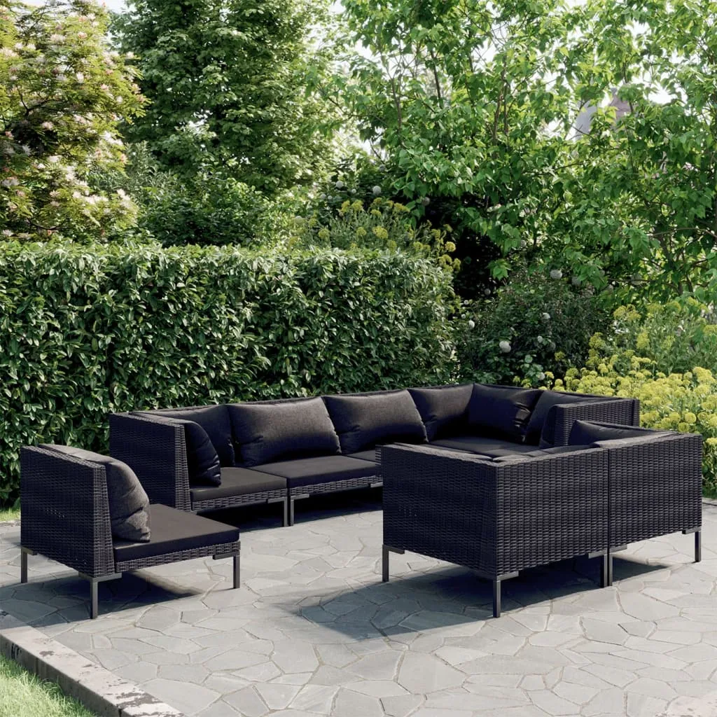 vidaXL Set Divani Giardino 8 pz con Cuscini in Polyrattan Grigio Scuro