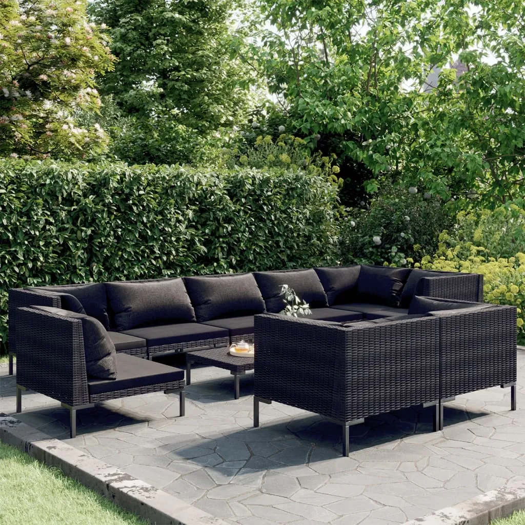 vidaXL Set Divani da Giardino 10pz con Cuscini Polyrattan Grigio Scuro