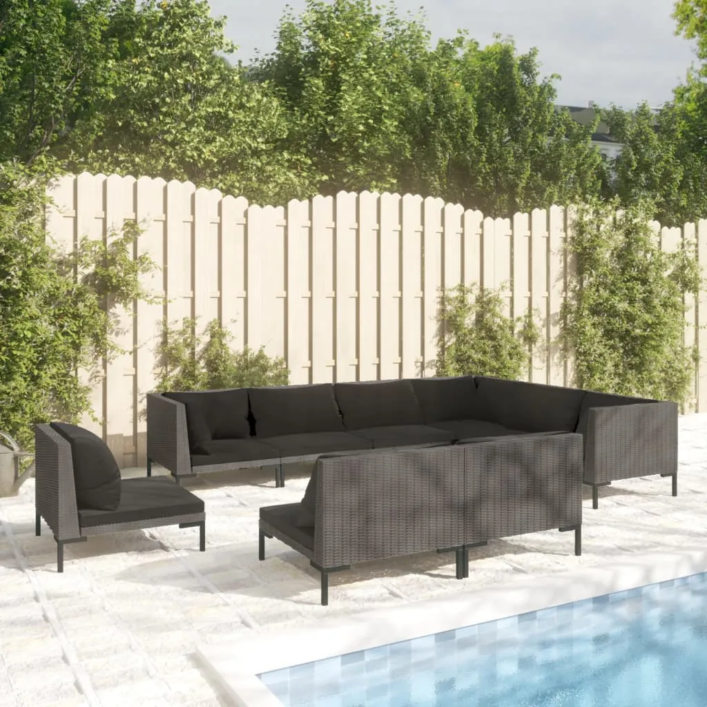 vidaXL Set Divani da Giardino 9pz con Cuscini Polyrattan Grigio Scuro