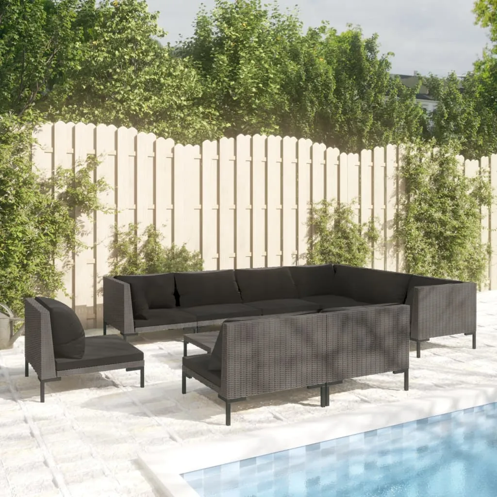 vidaXL Set Divani da Giardino 10pz con Cuscini Polyrattan Grigio Scuro