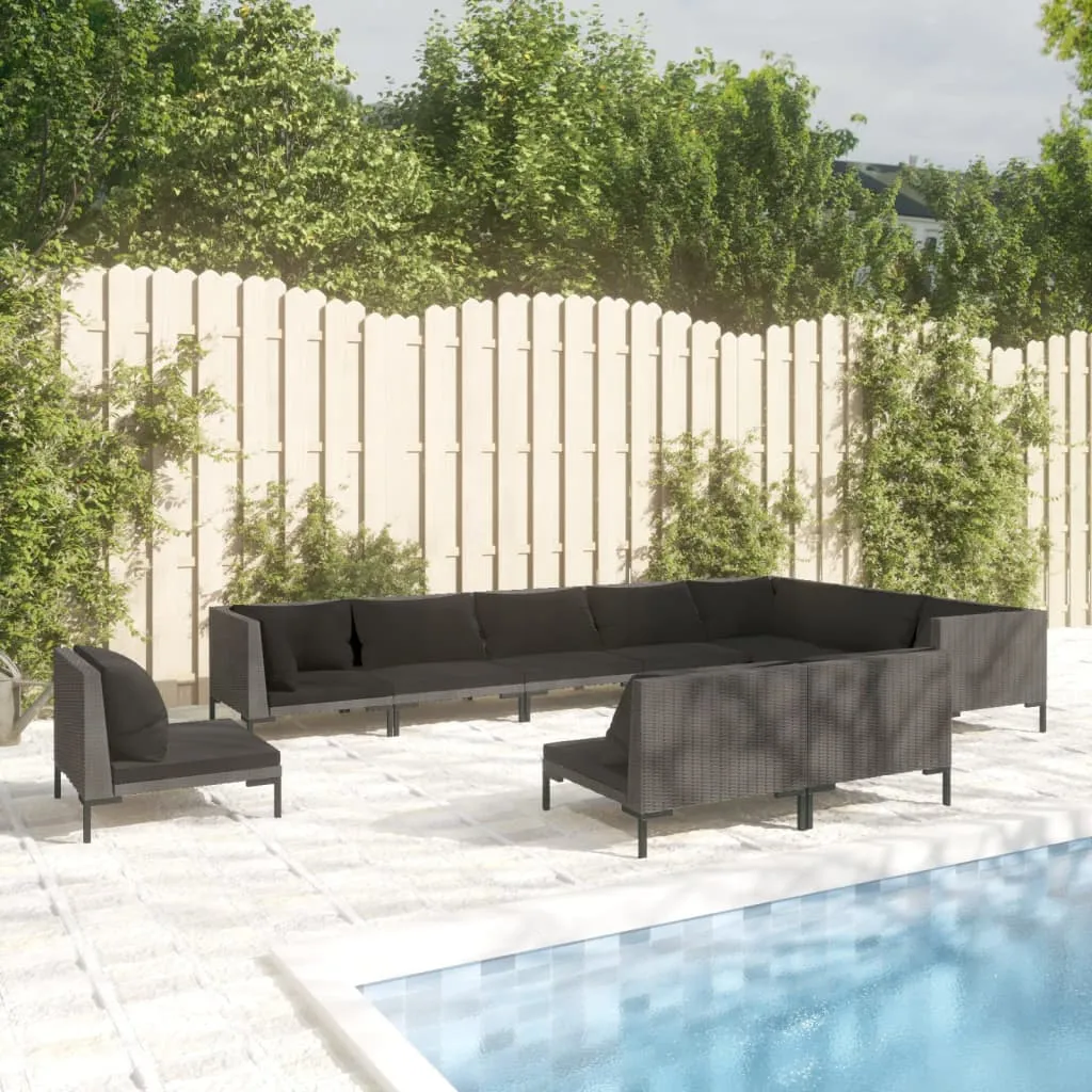 vidaXL Set Divani Giardino 10pz con Cuscini in Polyrattan Grigio Scuro