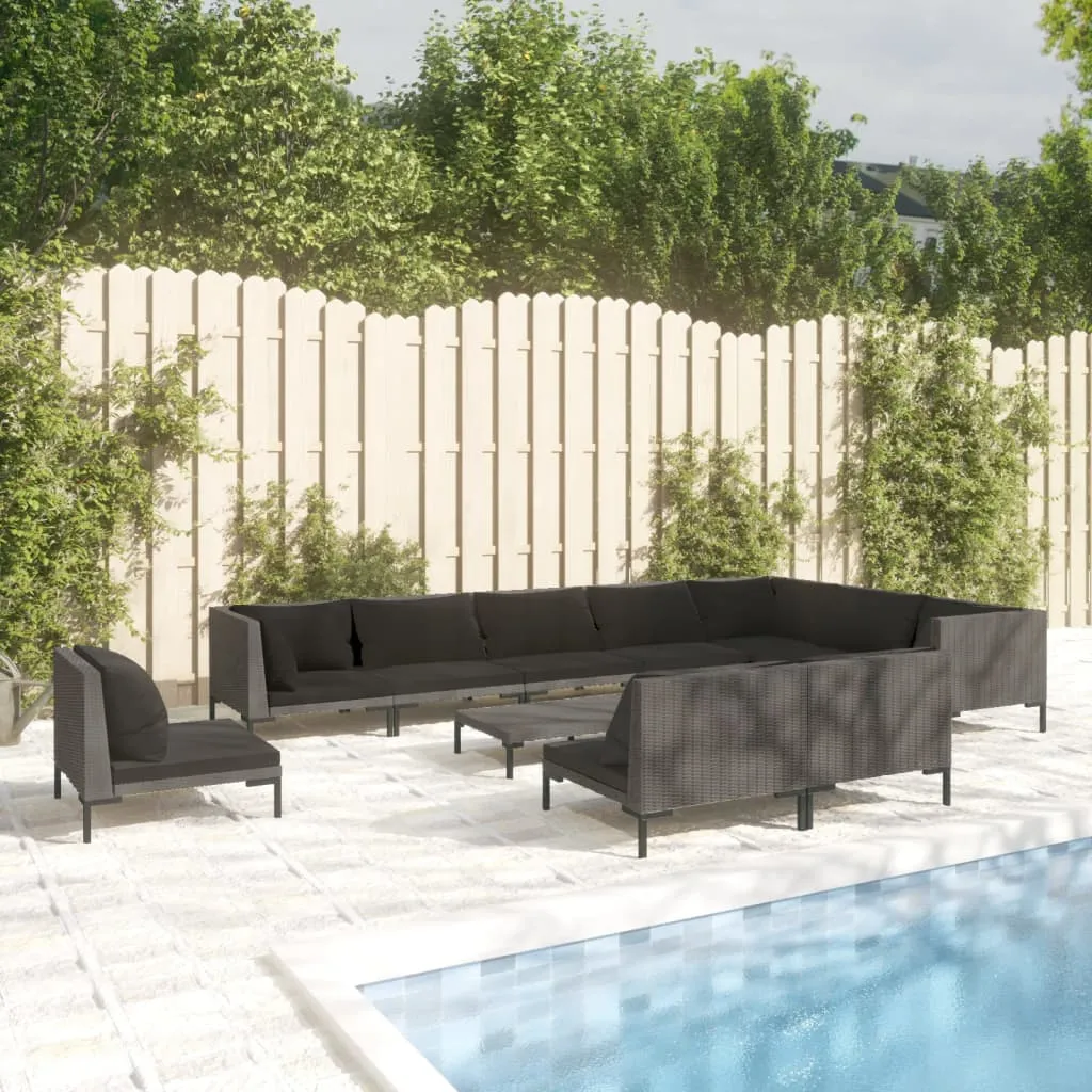 vidaXL Set Divani da Giardino 11pz con Cuscini Polyrattan Grigio Scuro