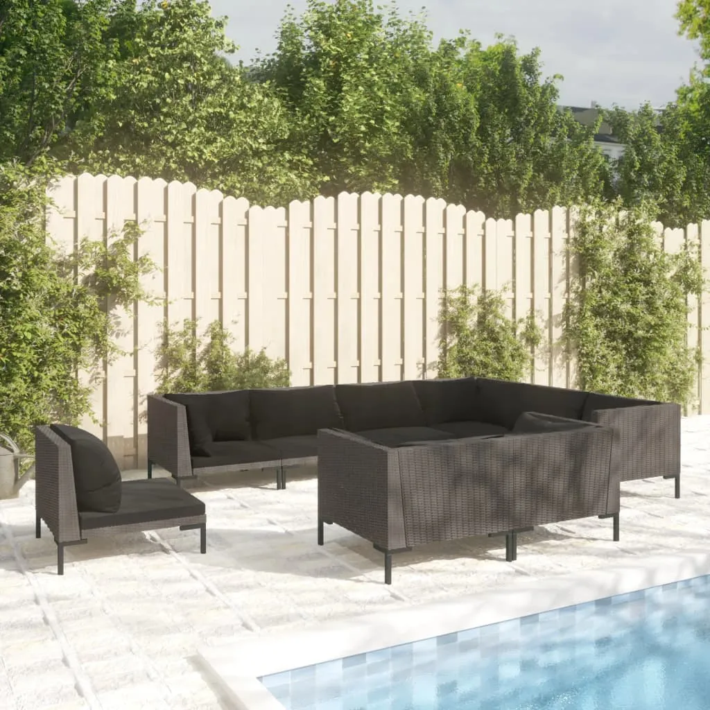 vidaXL Set Divani da Giardino 9pz con Cuscini Polyrattan Grigio Scuro