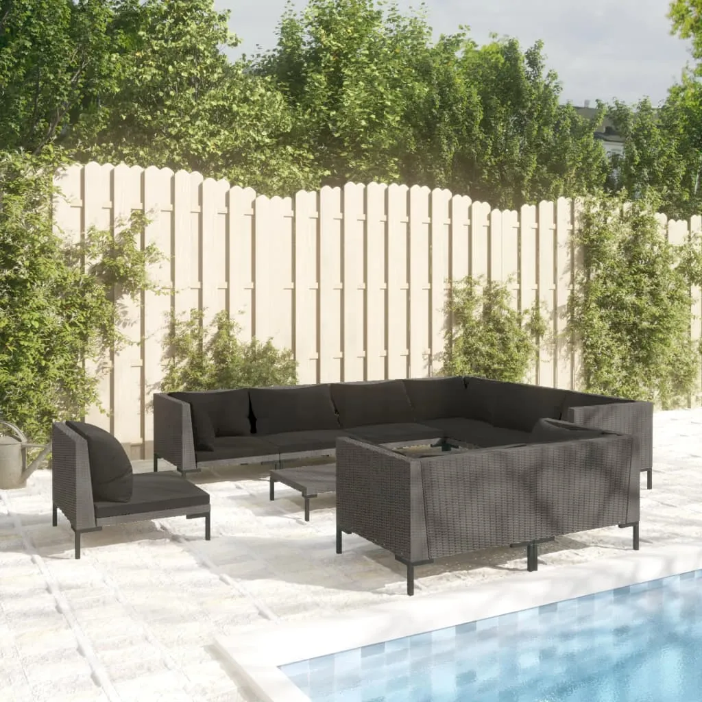 vidaXL Set Divani da Giardino 10pz con Cuscini Polyrattan Grigio Scuro