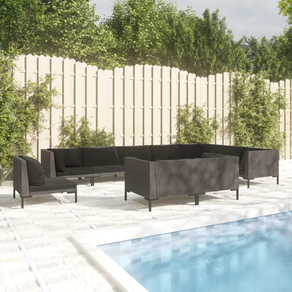 vidaXL Set Divani da Giardino 10pz con Cuscini Polyrattan Grigio Scuro