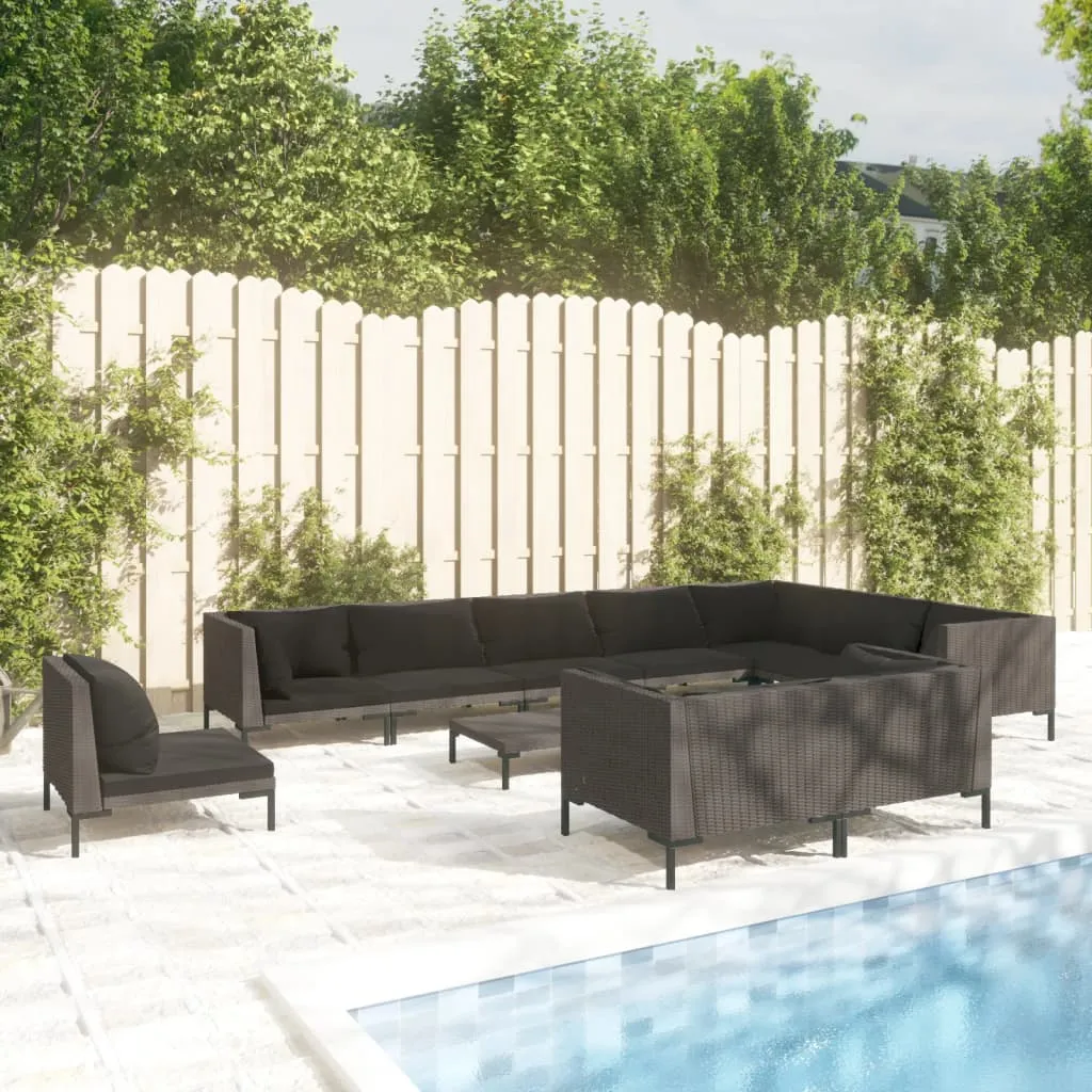 vidaXL Set Divani da Giardino 11pz con Cuscini Polyrattan Grigio Scuro