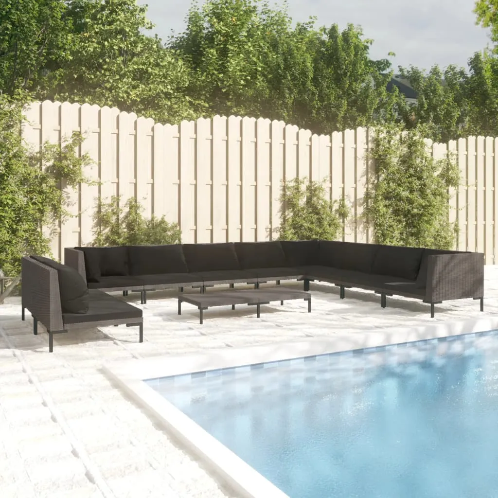 vidaXL Set Divani da Giardino 11pz con Cuscini Polyrattan Grigio Scuro