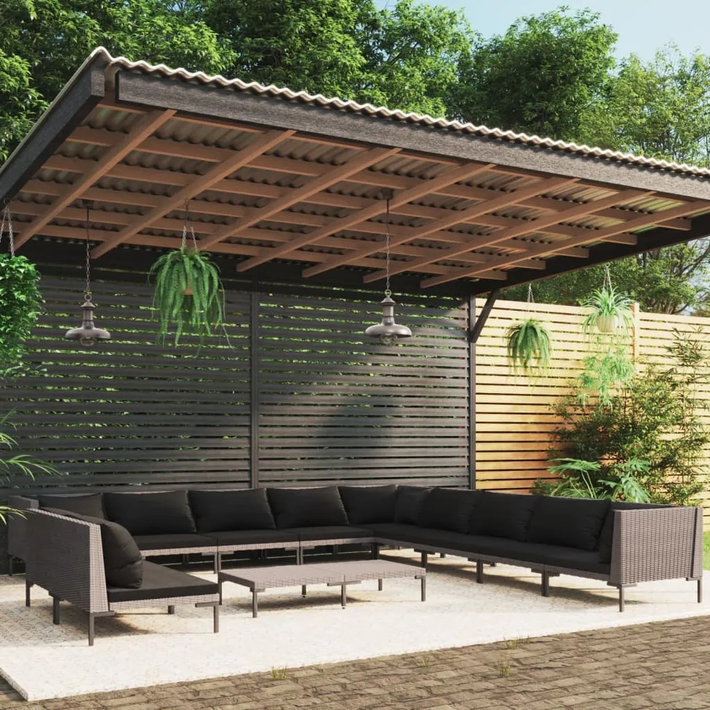 vidaXL Set Divani Giardino 12pz con Cuscini in Polyrattan Grigio Scuro