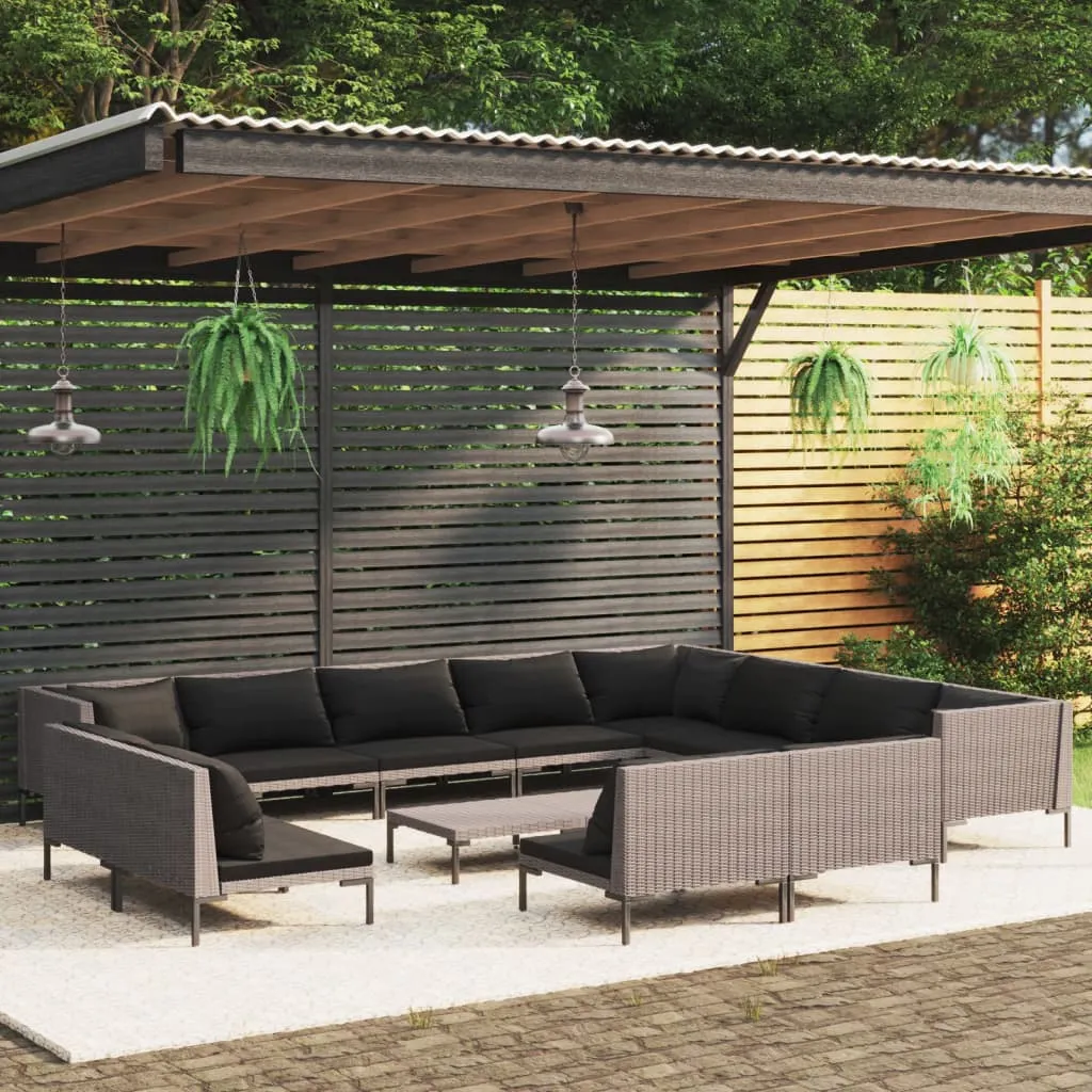 vidaXL Set Divani da Giardino 13pz con Cuscini Polyrattan Grigio Scuro