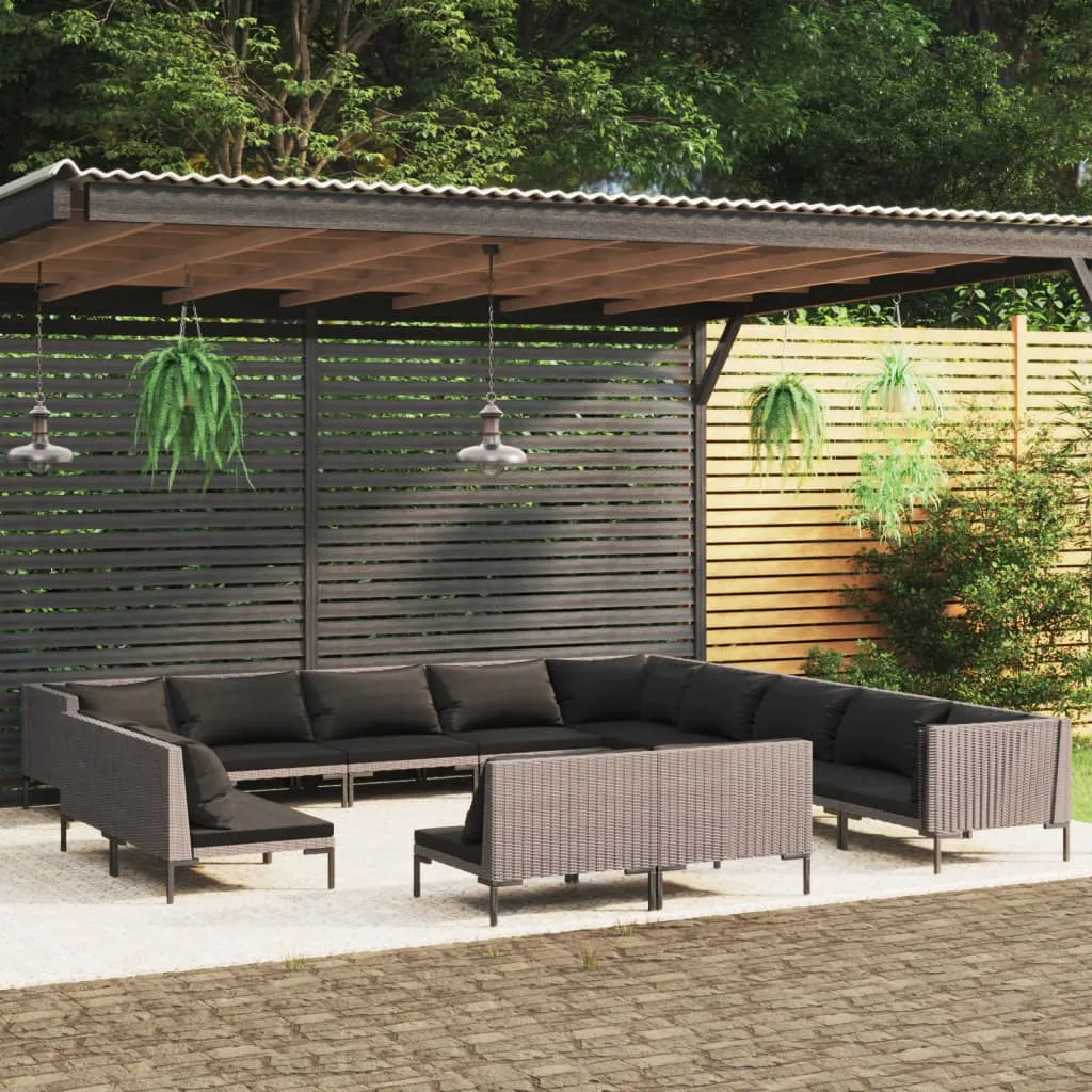 vidaXL Set Divani Giardino 13pz con Cuscini in Polyrattan Grigio Scuro