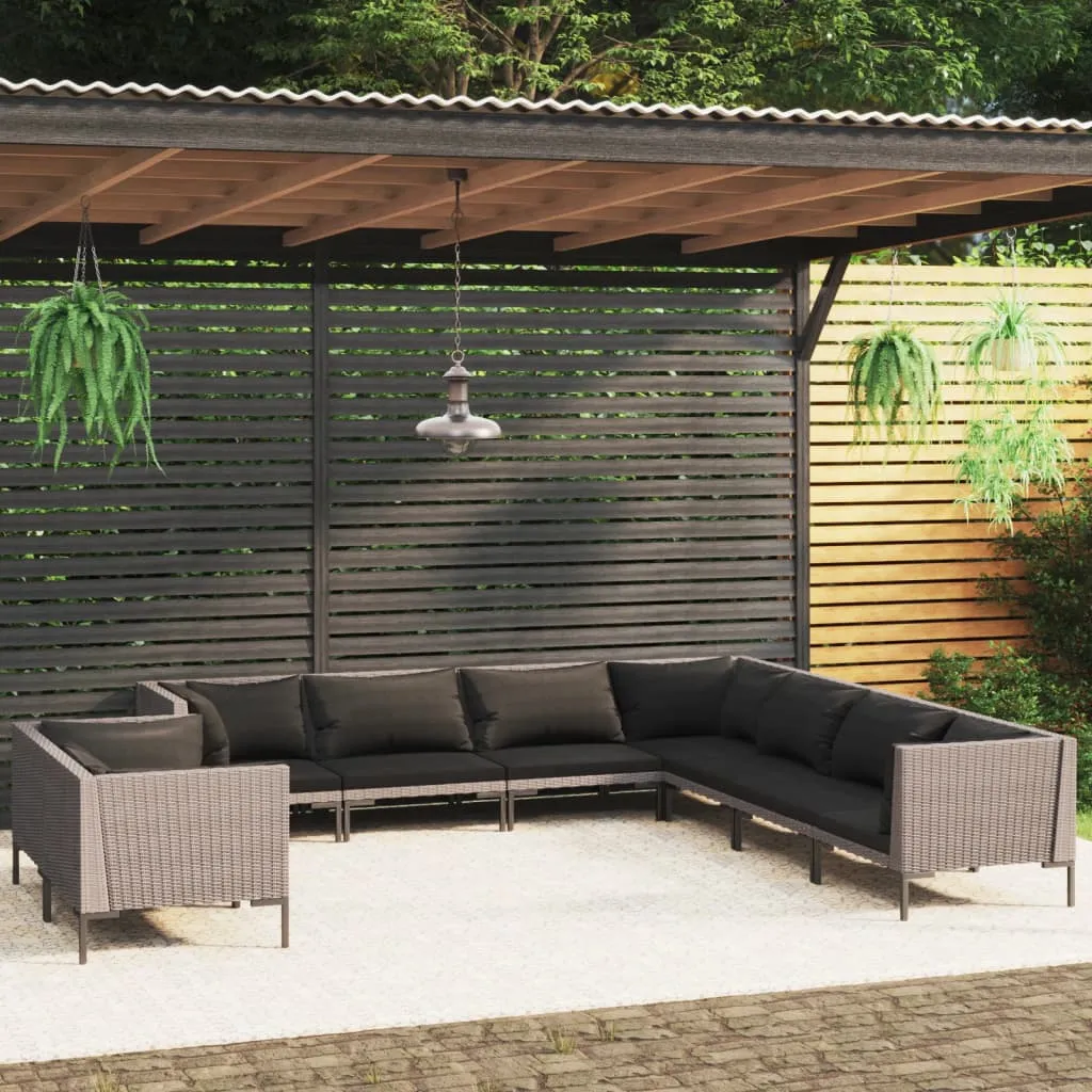 vidaXL Set Divani da Giardino 9pz con Cuscini Polyrattan Grigio Scuro