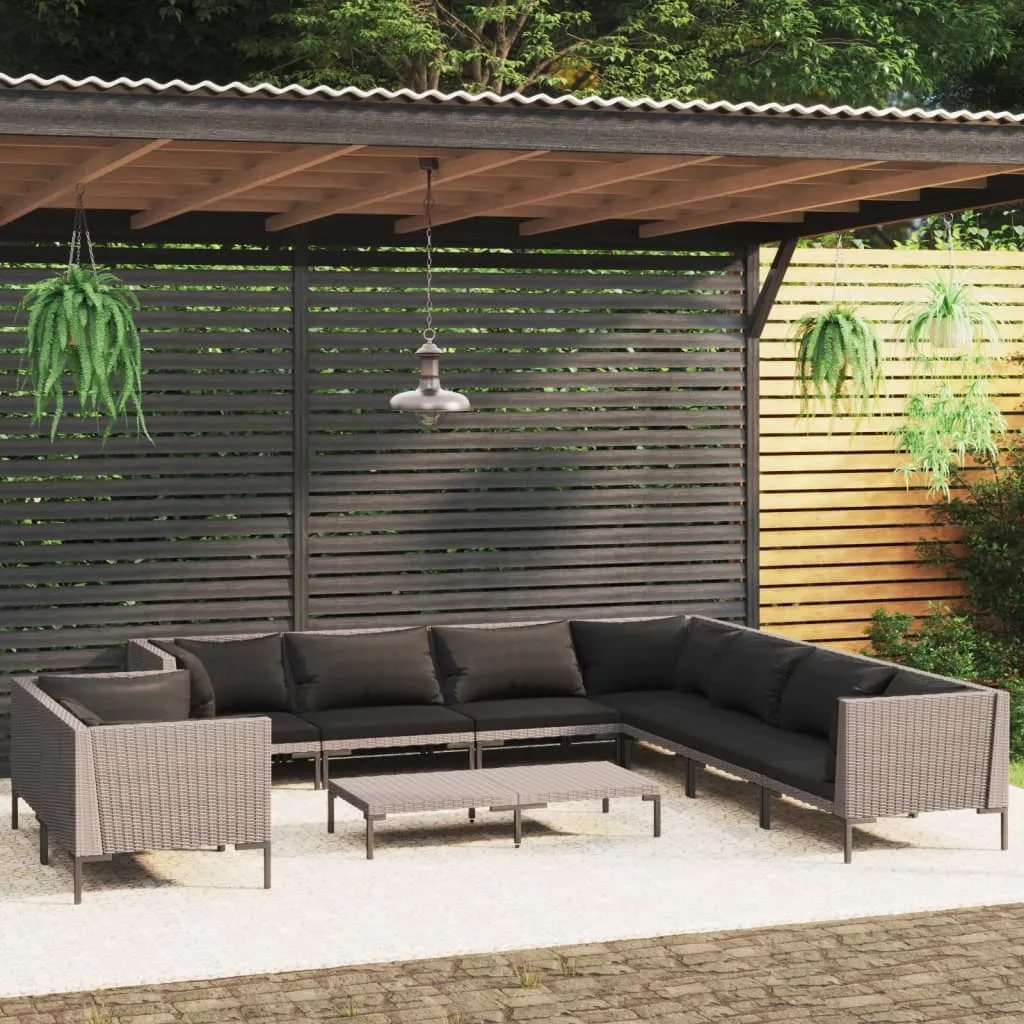 vidaXL Set Divani da Giardino 10pz con Cuscini Polyrattan Grigio Scuro