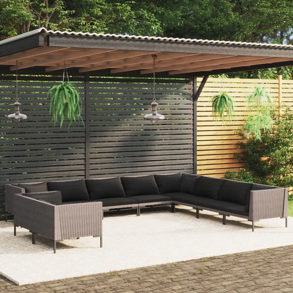 vidaXL Set Divani da Giardino 10pz con Cuscini Polyrattan Grigio Scuro